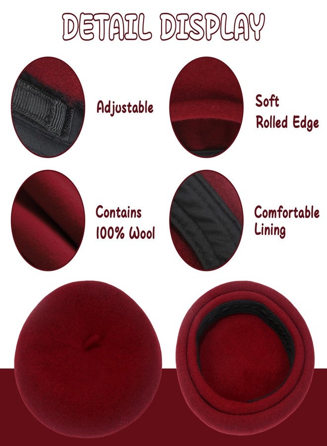 GEMISAN 100% Wool Black Beret Hats for Women Men,Classic French Hat,Adjustable Headband, Handmade Rolled Brim. - Image 3